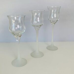 PartyLite Iced Crystal Trio Set Frosted Stem Glass Votive Tealight Candle Holder